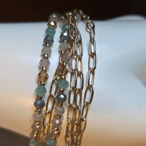 Gold Blue and Peach Beaded Bracelet